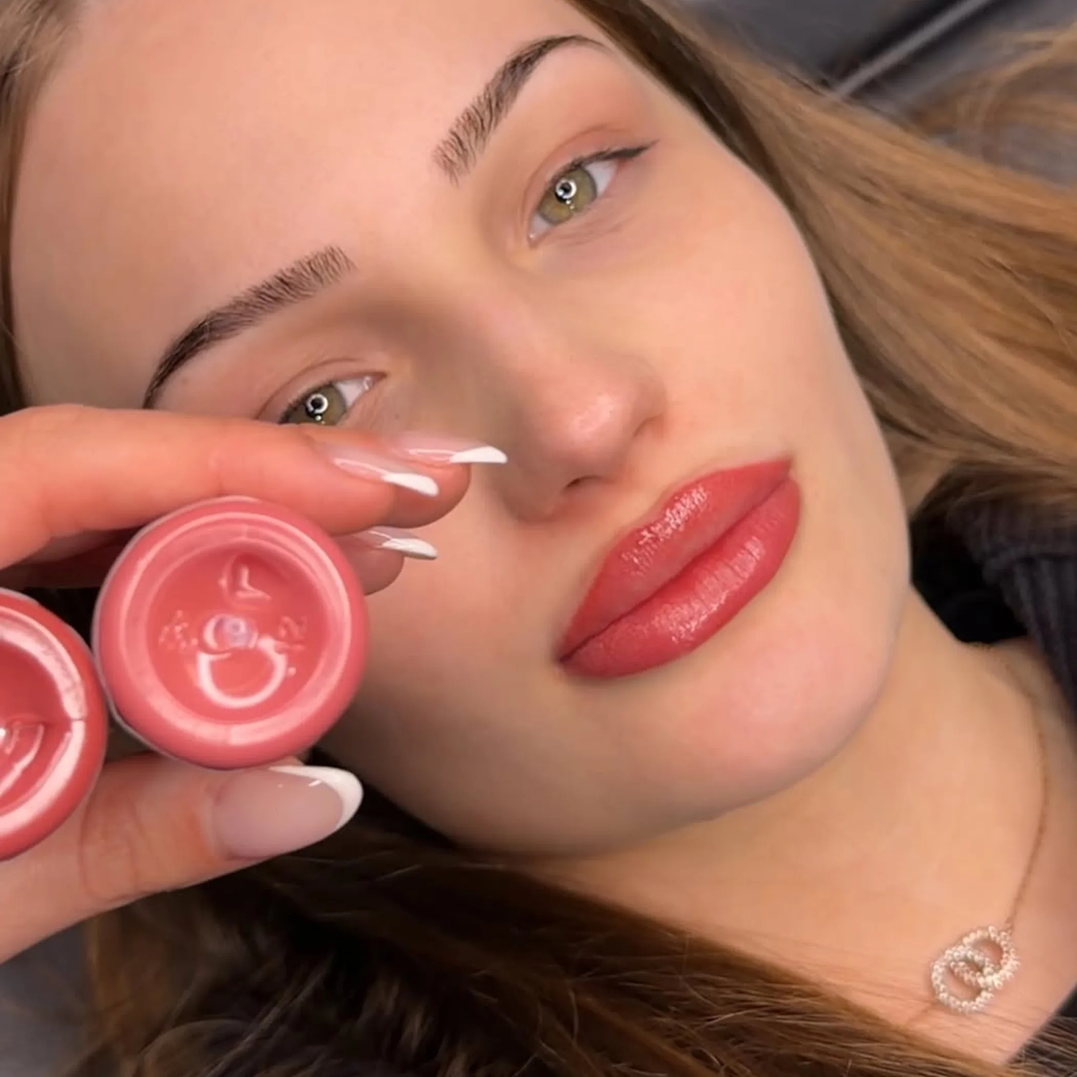 close-up of lips with lip blush pigment