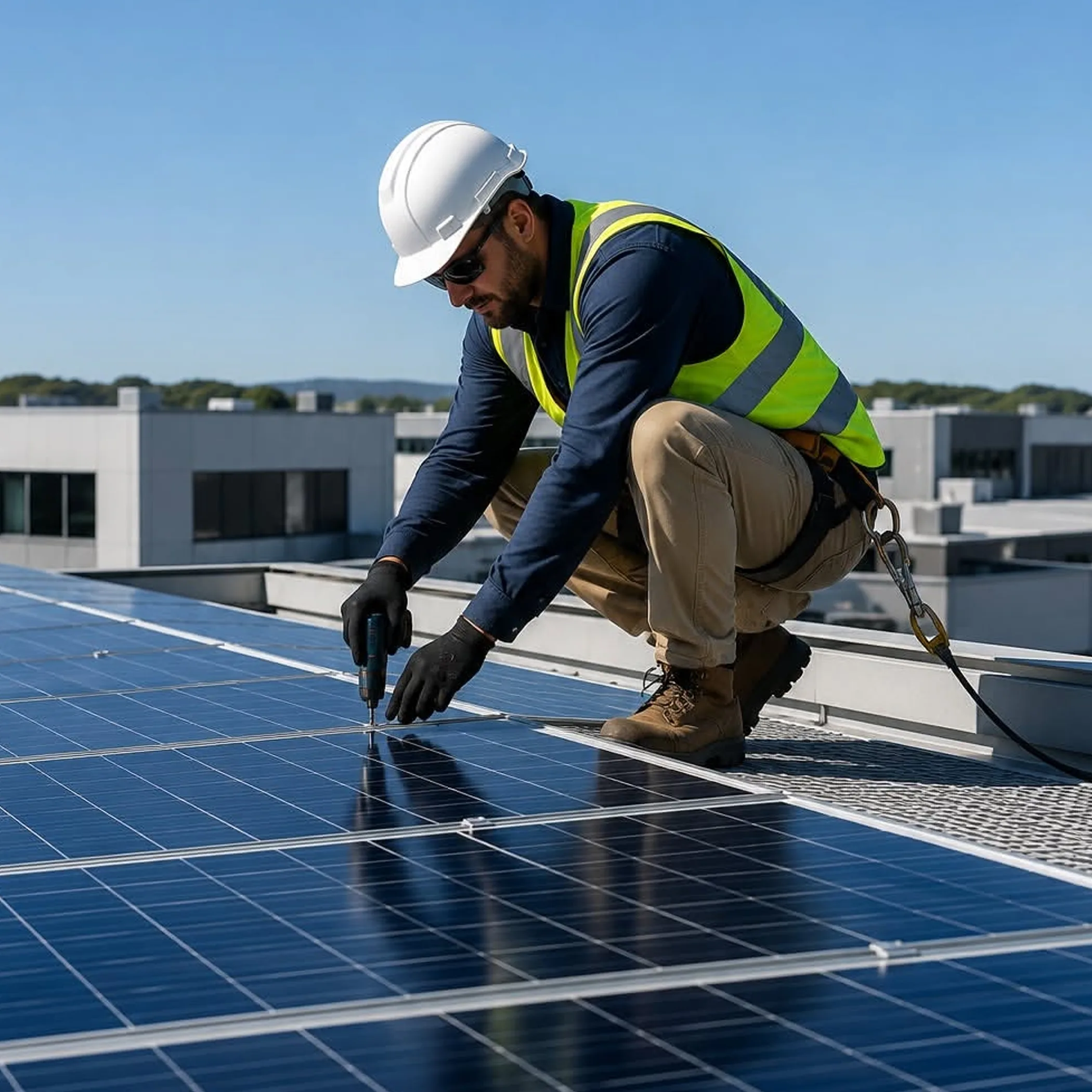 expert maintaining solar panels