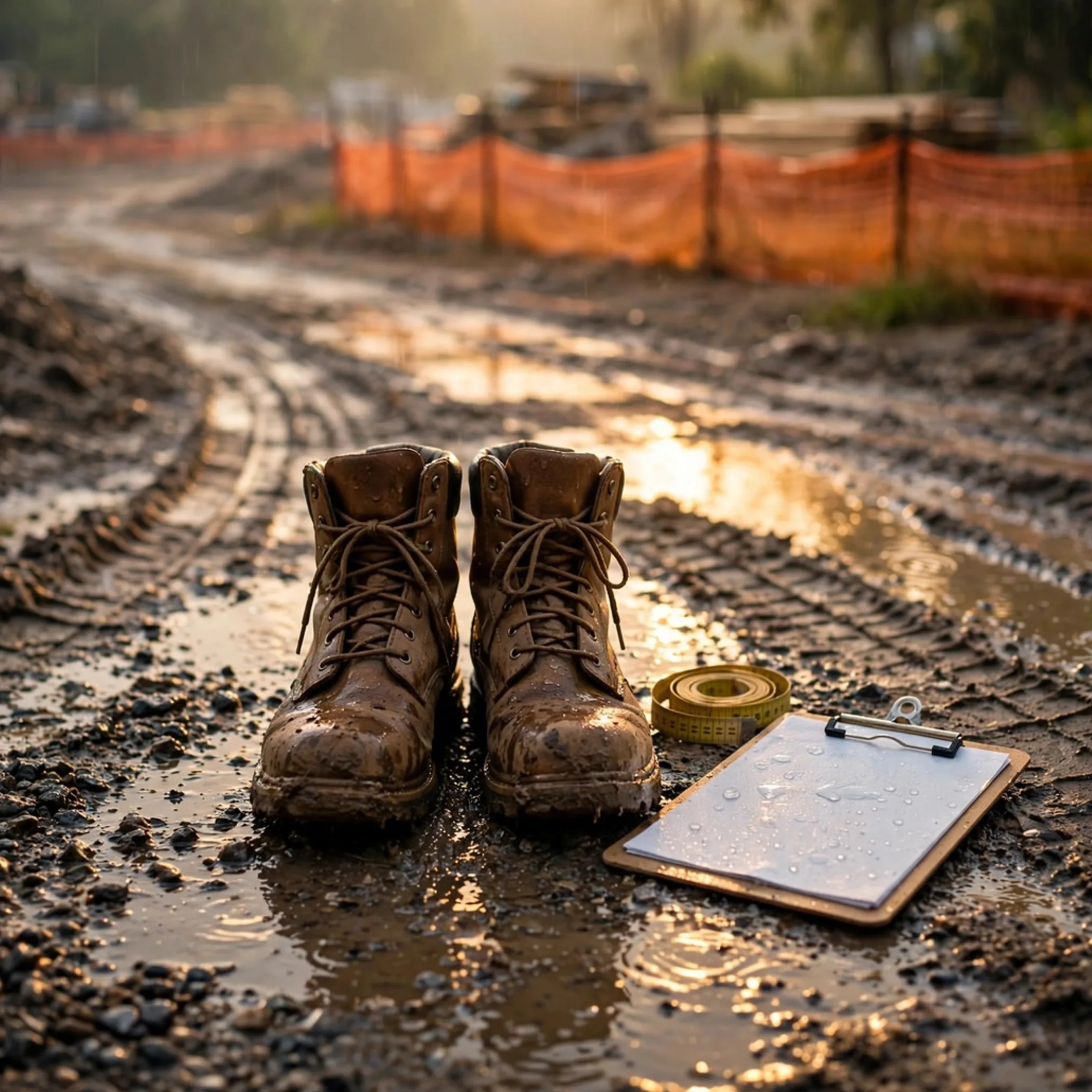 muddy boots clipboard puddles erosion controls