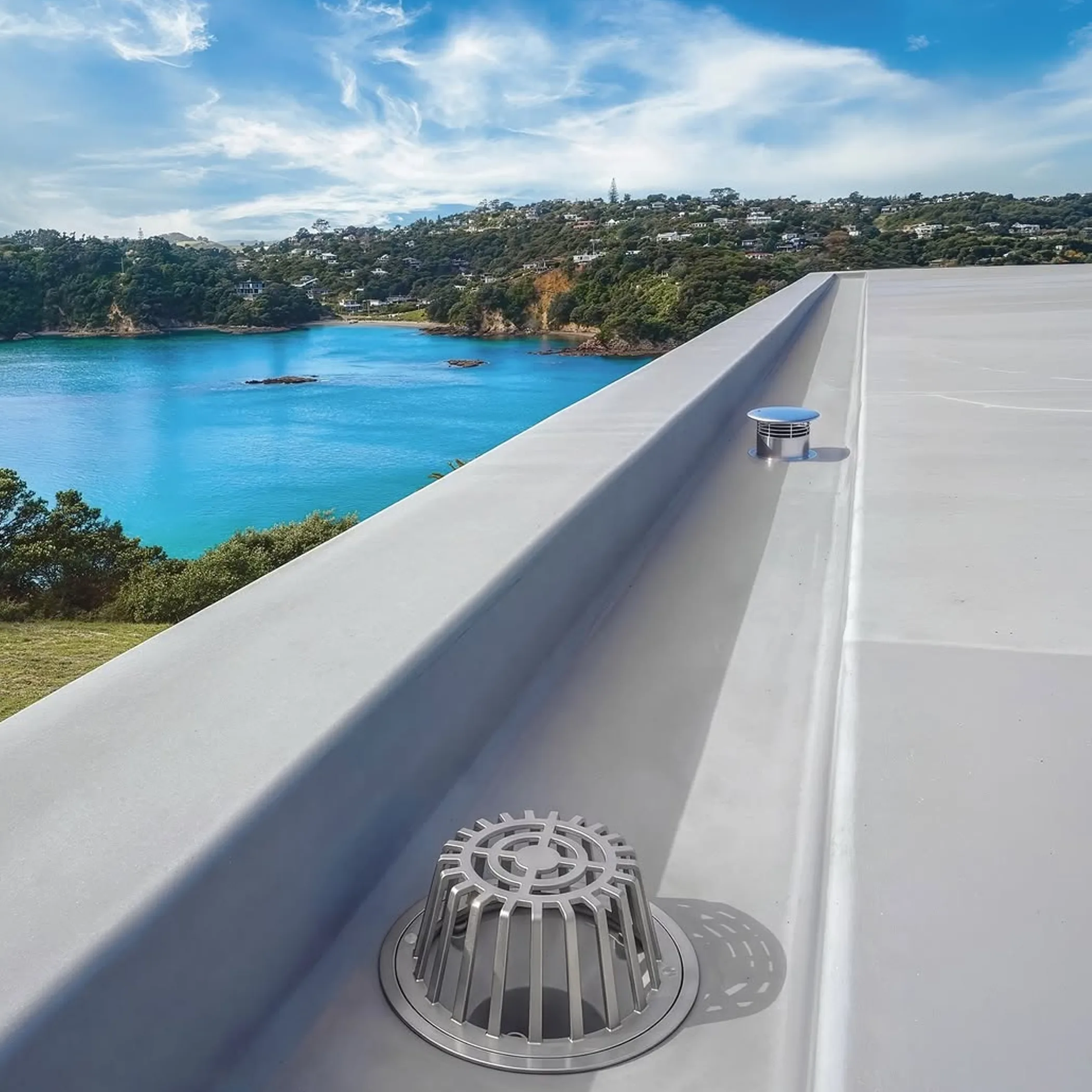 roof drainage components on membrane roof